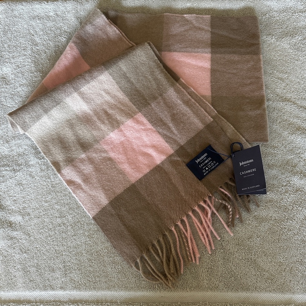 Johnstons of Elgin Cashmere Scarf in Pink and Brown
